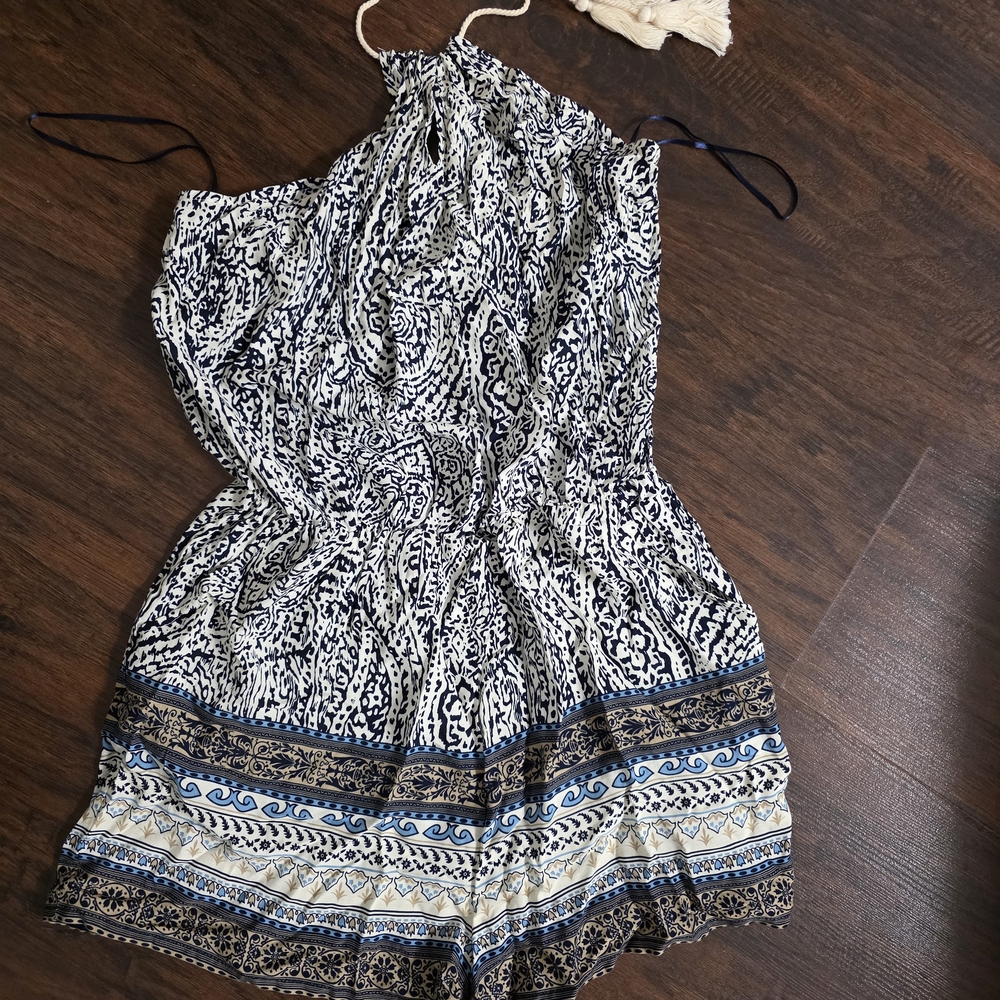 T2 Love Navy and White Patterned Romper, S